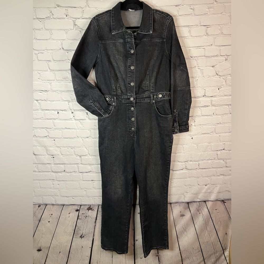 Free People We The Free CRVY Scandalous‎ Black Denim Coverall Jumpsuit Size 12